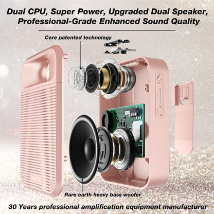 Voice Amplifier, Towevine Rechargeable Microphone for Teachers, Portable Speaker with Headset and Waistband for Classroom, Singing, Coach, Training, Presentation, Tour Guide (Pink)