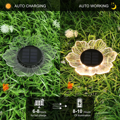 Roaming Light Solar Flower Shaped In-Ground Lights, 3 Pack Waterproof LED Petal Pathway Lights, Outdoor Acrylic Landscape Lights for Garden Yard Walkway Patio (Petal)