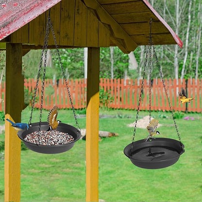 VUWEZ Hanging Bird Bath, Hanging Bird Water Feeder for Outdoors, Feeder Bowl, 1 Pack Birdbath Tray Accessories for Outside, Plastic Birdbaths Tray for Garden Patio Decoration (10", Dark Black)