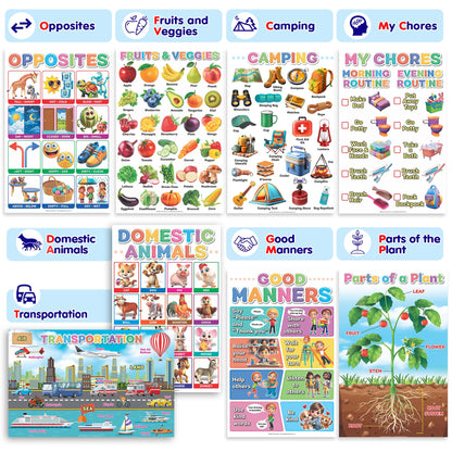 DeeDee's Workshop 16 Educational Posters vol. 2, Toddler Wall Decor, Daycare Essentials, Pre K Learning Materials (English vol. 2)