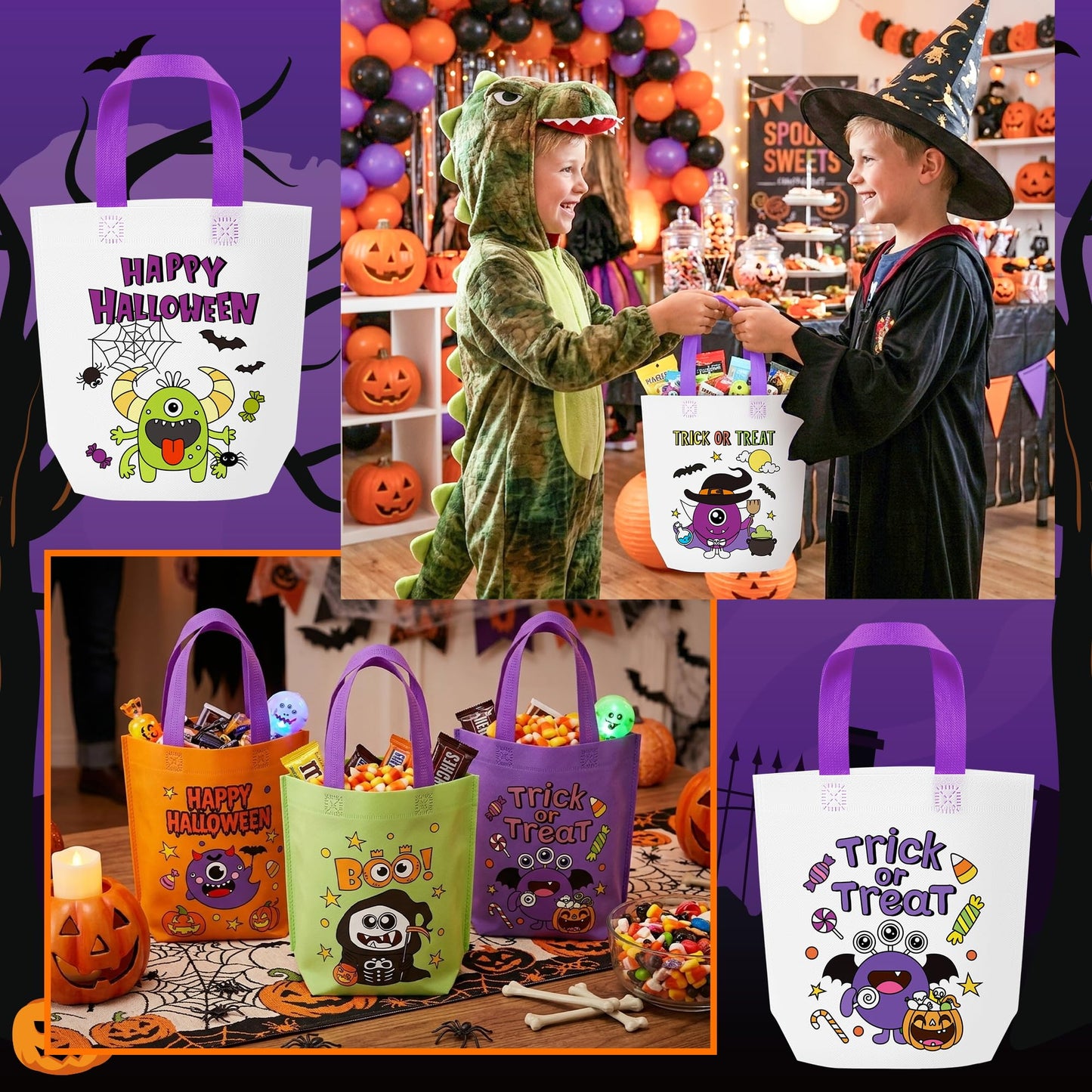 24Pcs Halloween Monster Coloring Goodies Bags for Kids DIY Party Supplies