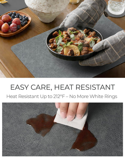 Leetaltree Reversible Faux Leather Placemats Set of 6, 12x17 Inch – Hotel-Quality Heat Resistant & Waterproof Wipeable Table Mats, Non-Slip for Dining Kitchen (Mist Crey, 6 Pack)