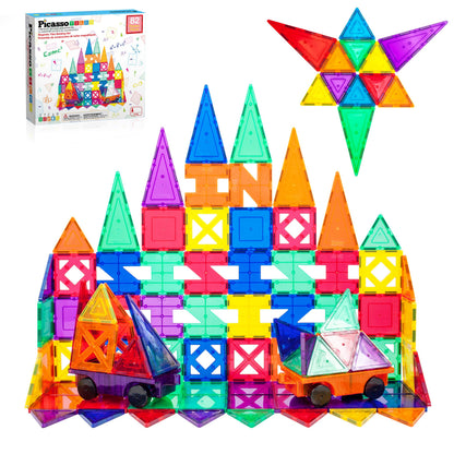 PicassoTiles® PT82 Creativity Set Magnet Building Tiles Clear Color Magnetic 3D Building Block - Creativity Beyond Imagination! Educational, Inspirational, Conventional, Recreational