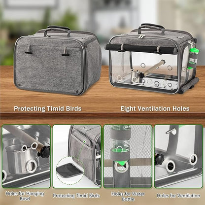 Bird Carrier Airline Approved, Bird Travel Cage with Indestructible Stainless Steel Mesh, Bird Travel Bag Lightweight and Portable with Water Bottle and Bowl