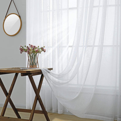 KOUFALL White Semi Sheer Curtains 63 Inch Length for Bedroom Pair Set 2 Panels Rod Pocket Translucent Light Filtering Faux Linen Textured Solid Privacy Curtains Sheer for Closet Wide 52x63 in Long