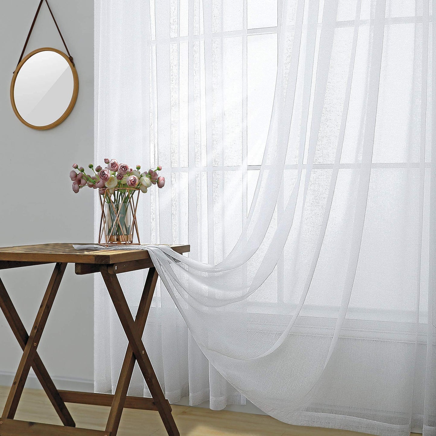 KOUFALL White Sheer Curtains 96 Inches Long 2 Panel Set Drapery Faux Linen Rod Pocket Shabby Chic Curtains for Bedroom Living Room 96 Inch Length
