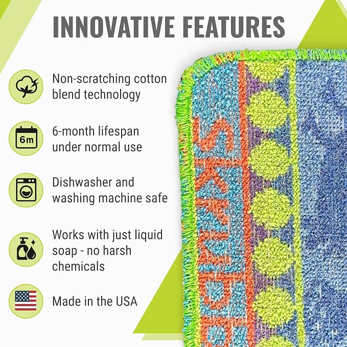 Wet-It Skrubba Non-Scratch Scouring Pad – European Scrubby Sponge for Kitchen Cleaning, Pots, Pans, Glass & Cookware – Durable Reusable Pad with Fun Chicken Design