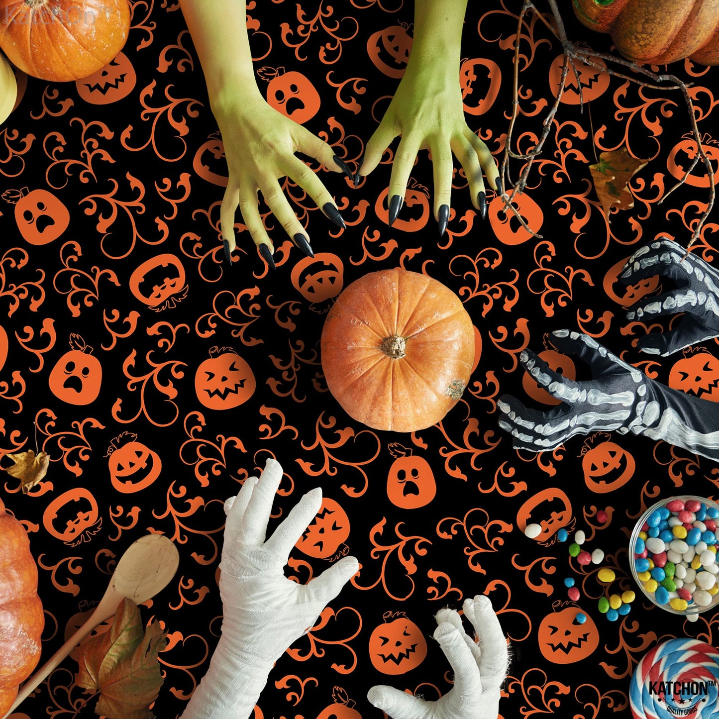 KatchOn, Pumpkin Halloween Tablecloth Plastic - 54x90 Inch, Pack of 3 | Pumpkin Tablecloth, Black and Orange Halloween Table Covers | Table Cloth Disposable