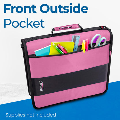 Case-it Classic Zipper Binder | 2-Inch O-Rings, 350 Sheet Capacity, Multiple Storage Pockets & Shoulder Strap | School & Office Organizer | D-251 Light Pink