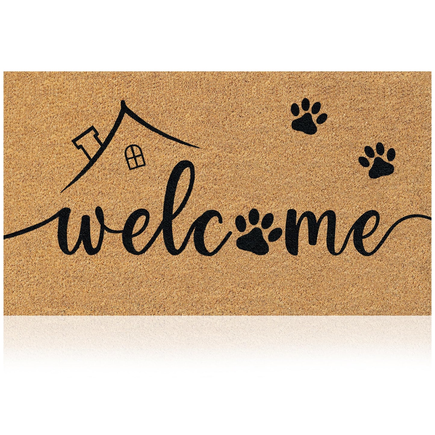AMARU DOOR MATS - Natural Coir Door Mat, Minimal Shedding, Heavy Duty Non-Slip Welcome Mat for Front Door, Outside Entrance, Porch & Entryway (17x29, Welcome Paws)