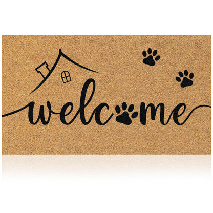 AMARU DOOR MATS - Natural Coir Door Mat, Minimal Shedding, Heavy Duty Non-Slip Welcome Mat for Front Door, Outside Entrance, Porch & Entryway (17x29, Welcome Paws)
