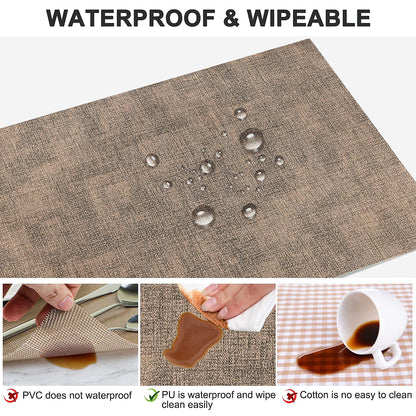 LANDVIEW Leather Heat Resistant Placemats Set of 6 Waterproof Wipeable Washable PU Table Mats,Easy to Clean Anti-Slip (6, Dark Brown)