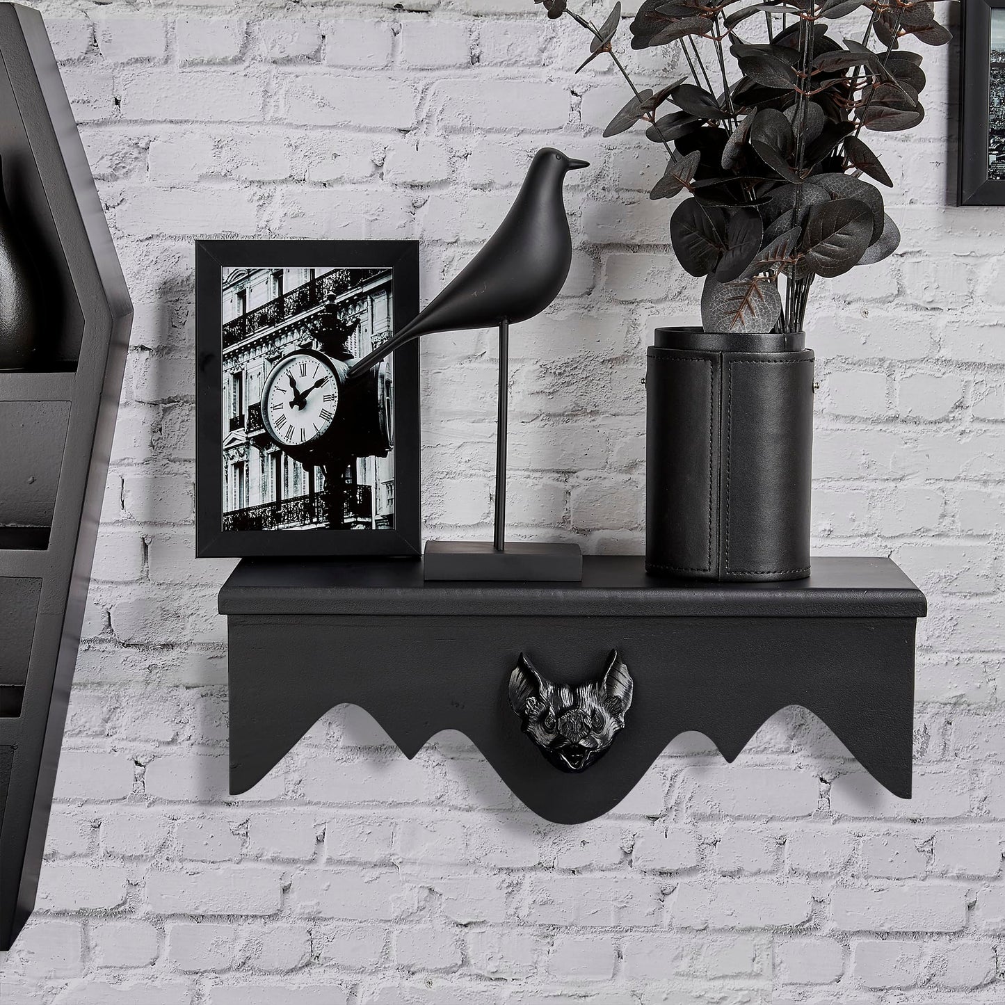 Gothvanity Gothic Bat Floating Shelves 2 Pack - Black Spooky Dark Aesthetic Wall Mounted Storage, Wooden Home Decor for Bedroom Kitchen Bathroom Office
