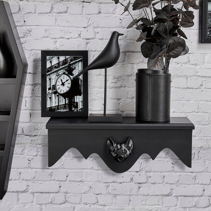Gothvanity Gothic Bat Floating Shelves 2 Pack - Black Spooky Dark Aesthetic Wall Mounted Storage, Wooden Home Decor for Bedroom Kitchen Bathroom Office