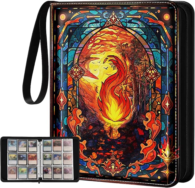 for 9 Pocket Card Binder for MTG, TCG, Game Cards Holds 900 Cards - Large Capacity Trading Card Collection Album Folder with Zipper for Men Boys Teens Fire Design for Sports Card