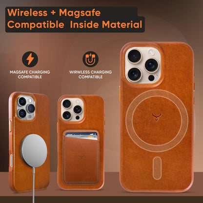Cretanbull iPhone 16 Pro Max Leather Case - Oil Waxed Full Grain Anti-Scratch Handmade Genuine Leather Case - Compatible with Magsafe, Shockproof, Drop Proof, Protective Slim Case (16 Pro Max Ochre)
