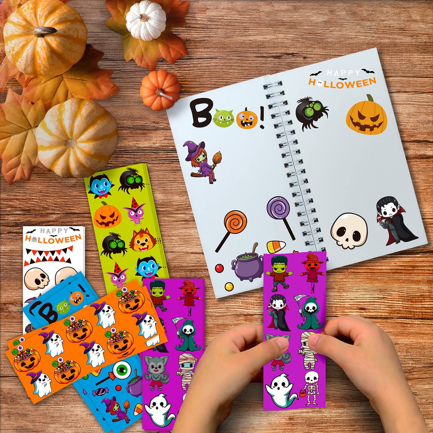kortes 100-Sheets Kids Halloween Stickers Over 1320pcs, Vinyl Waterproof Halloween Pumpkin Stickers for Kids Halloween Party Favors