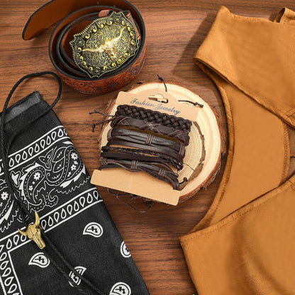 RIOSO Cowboy Outfit for Men Western Suede Leather Vest Belt Necktie Set Men's Cowboy Costume Accessories (Without Hat) Brown