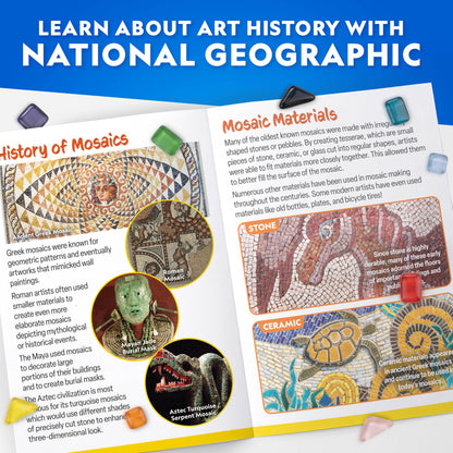 National Geographic Mosaic Arts and Crafts Kit for Kids - Mosaic Kit for Creating 3 Glass Tile Mosaic Art Projects, Includes Glass Tiles, Templates, Plaster & More, Art Supplies, Mosaic Kits for Kids