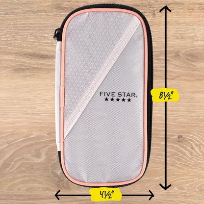 Five Star Pencil Pouch Zipper High-Capacity Storage Organizer Case for Office Supplies Earbuds Chargers Cables Makeup, Tan/Pink (500212C)