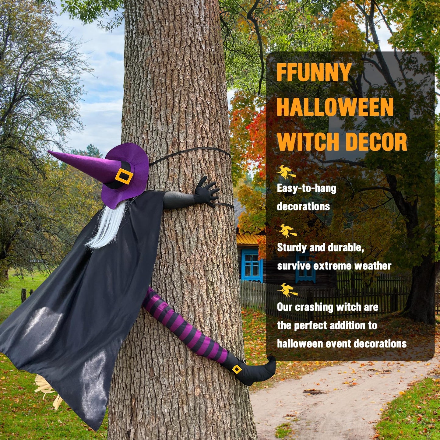 Giiffu Halloween Decorations Outdoor 57" Crashing Witch into Tree Decor