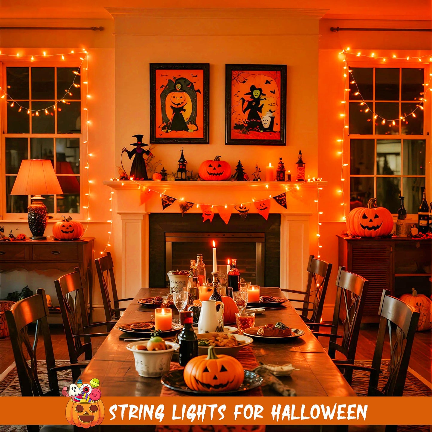 JMEXSUSS 4 Pack 50 LED Battery Operated String Lights Orange, Each 16.5ft Halloween String Lights with Timer, 8 Modes Orange Halloween Light Indoor Outdoor for Garland Party Fall Decoration