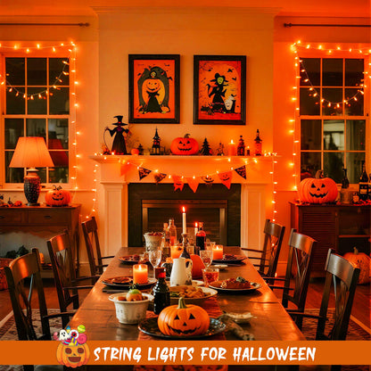 JMEXSUSS 4 Pack 50 LED Battery Operated String Lights Orange, Each 16.5ft Halloween String Lights with Timer, 8 Modes Orange Halloween Light Indoor Outdoor for Garland Party Fall Decoration
