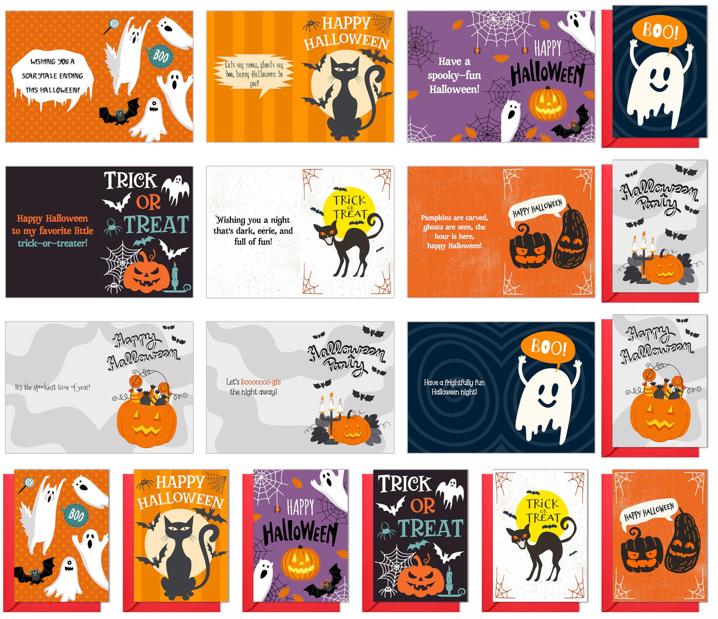 Halloween Cards with Envelopes, 18-Pack 5x7 Greeting Cards with Stickers
