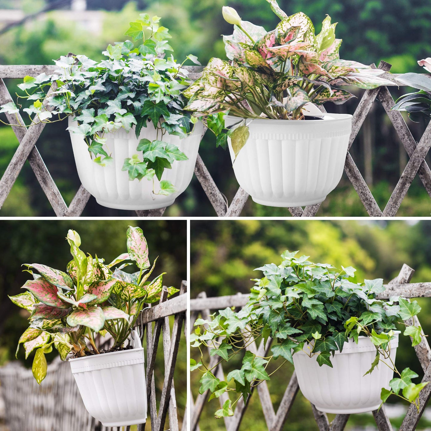 5 Pack Resin Wall Hanging Planter Pot Vertical Garden Living Wall Mount Window Hang Indoor Outdoor Plant Flower Basket for Kitchen Herbs Balcony Railing Shelf Fence Bedroom Trellis Decor Modern White