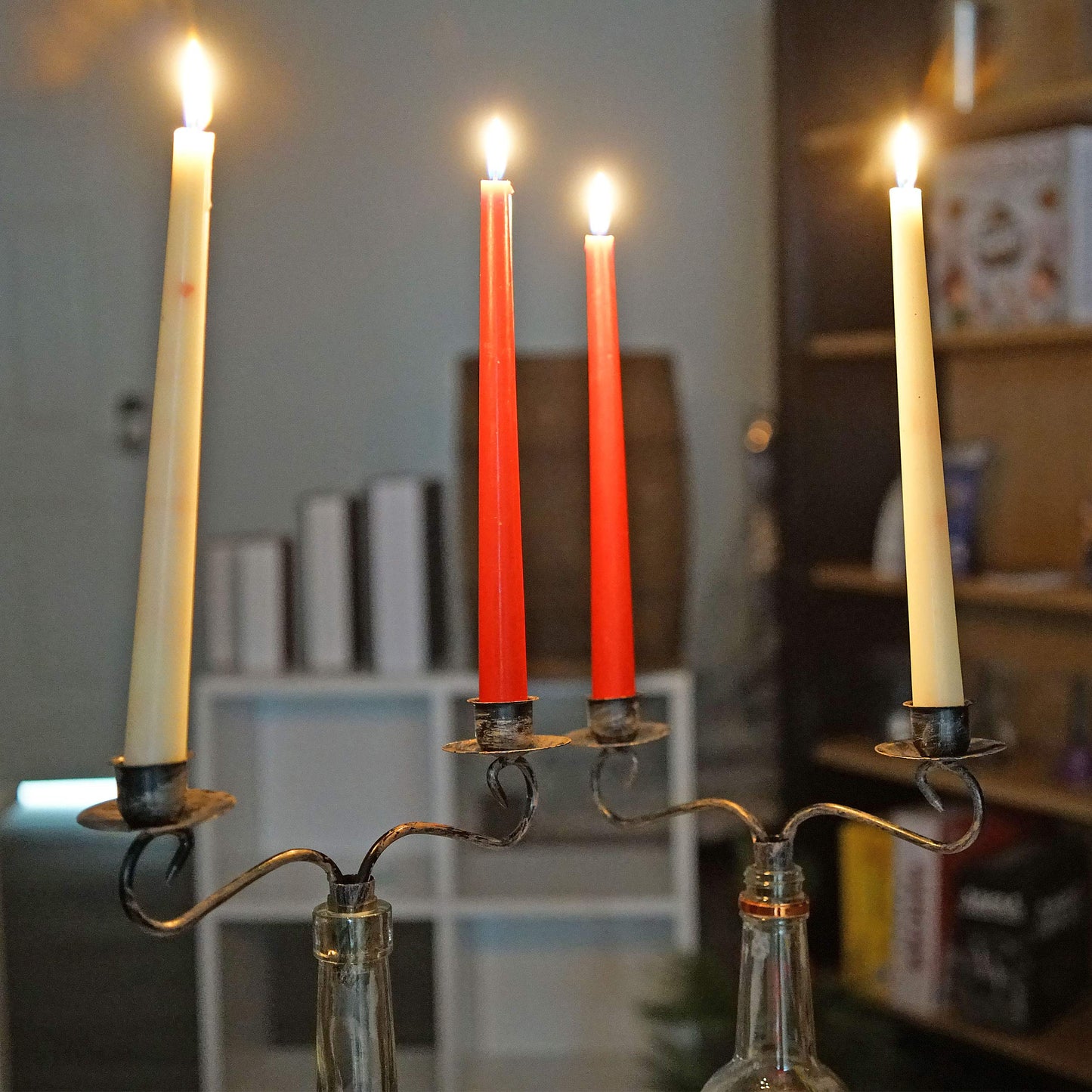 Wine Bottle Candle Holder Candelabra – 2 Candle Topper Set of 2 – Rustic Wine Bottle Decor for Table Centerpieces