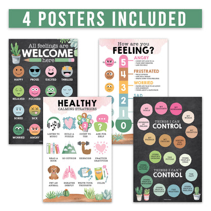 Hadley Designs Feelings Chart for Classroom Must Haves - Emotions Chart for Toddler Calm Down Corner Supplies, Feelings Wheel, Mental Health & Social Emotional Learning Posters, Cactus Classroom Decor