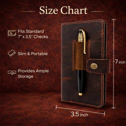 TheAntiq Leather Checkbook Cover with Pen Loop, Full Grain Check Book Holder Wallet for Personal & Duplicate Checks, Slim Money Organizer for Men & Women – Brown