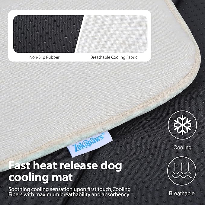 Cooling Dog Mat Q-Max>0.5 - Rapid Cooling Tech, Thin Breathable Crate Pad, Portable Washable Summer Mat, Chill Soothing Fabric - 30"x20" Medium Dog, Dark Beige