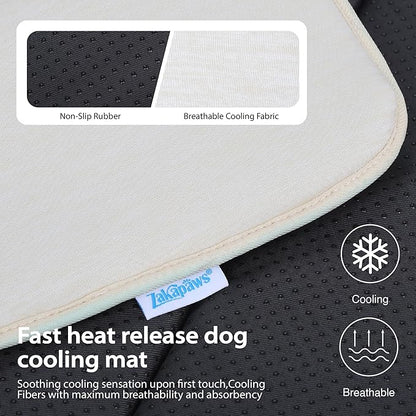 Cooling Dog Mat Q-Max>0.5 - Rapid Cooling Tech, Thin Breathable Crate Pad, Portable Washable Summer Mat, Chill Soothing Fabric - 30"x20" Medium Dog, Dark Beige