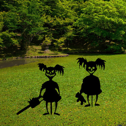 RSTYS 4Pcs Halloween Yard Decor, Black Metal Garden Outdoor Statues Garden Stakes Handicrafts Ghost Zombie Girl Station Halloween Garden Silhouette for Yard Lawn Ornaments Decor