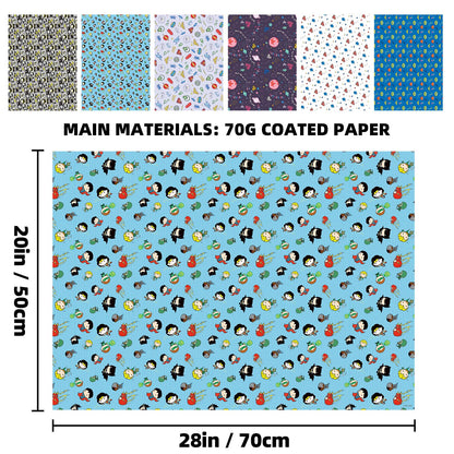 Charon 12 Sheet Cute Hero Birthday Wrapping Paper, 6 Style Mutil Color Festival Art Scrapbook Paper for Men Women Kids Birthday Wedding Baby Shower Halloween Xmas, 20 X 28 Inch (12 Sheet)