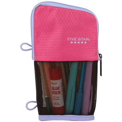 Five Star Pencil Pouch, Pen Case, Stand 'N Store Zipper Pouch, Fits 3-Ring Binder, Storage Organizer for School Supplies Earbuds Chargers Cables Makeup, Pink/Berry (500210F-ECM)