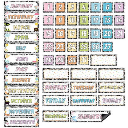 Ireer 54 Pcs Composition Calendar Magnets for Classroom Pastel Magnetic Fridge Calendar Months Days of The Week Number Magnets Date Indicators for Home Classroom Whiteboard Refrigerator Supplies