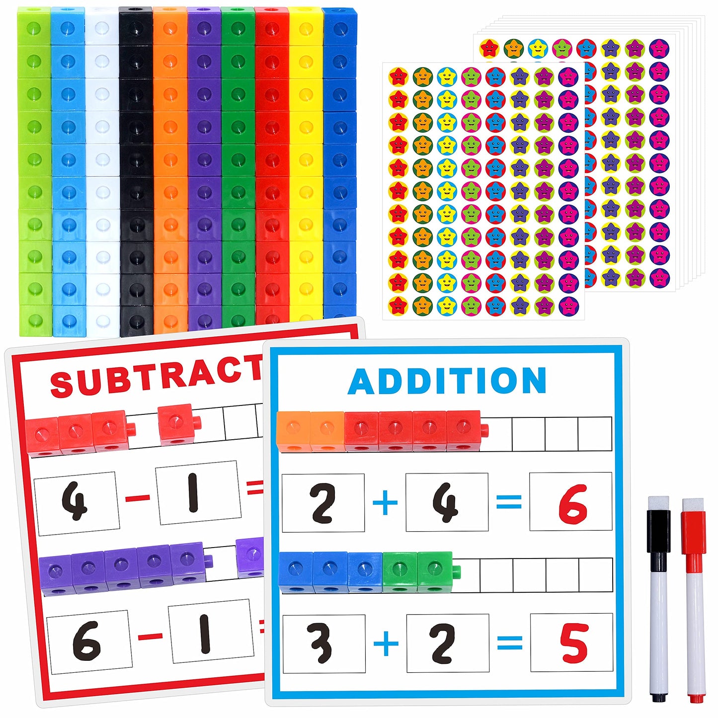 SpriteGru Math Linking Cubes, Math Cubes Manipulatives with Activity Cards Linking Cube Math Counters for Kids Kindergarten Learning Activities