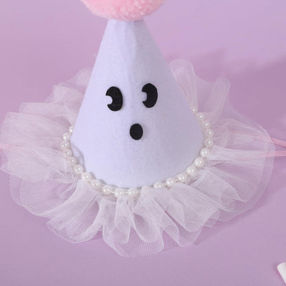 Agkvw Halloween Ghost Birthday Hat for Girls - Pink Ghost Tulle Birthday Hat, Cute Halloween Bday Decor, Spook One 1stBirthday decor, Two Spooky Bday Decoration for Girls