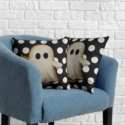 Kwlegh Ghost Pillow Covers Halloween Decorative Pillow Covers 18x18 Set of 2 Gus Ghost and Pumpkin Pillow Case White Polka Dot Spooky Throw Pillow Covers for Home Sofa Outdoor Decoration