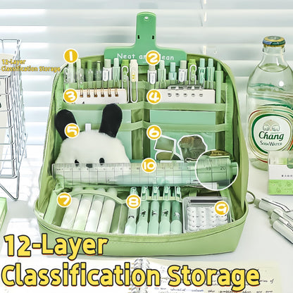 UIVXXUD Kawaii Cute Aesthetic Pencil Case - Large Capacity Canvas Pen Pouch Bag (Green)