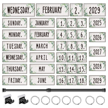 Flip Calendar Bulletin Board Set Classroom Decorations for Whiteboard with Adjustable Flip Calendar Rod Holder Date Cards Days of The Week for Classroom School Supplies(Greenery)