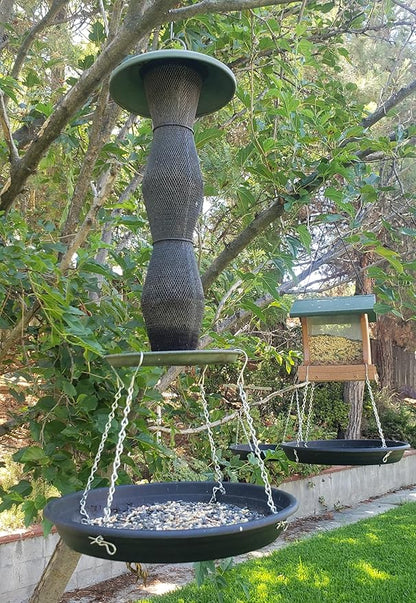 Bird Seed Catcher Tray and Platform Feeder with Adjustable Length Chains (12.5" Wide Black)