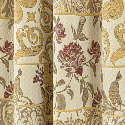 Loom and Mill Damask Patchwork Curtains for Bedroom, Beige Yellow Lined Jacquard Curtains 2 Panels with Tiebacks, Window Curtain for Living Room Banquet Halloween Decor, Rod Pocket(52”x 84”, 2 Panels)