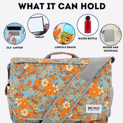 J World New York Thomas Laptop Messenger Bag for Women & Men. Girls Computer Bookbag, Retro Bloom