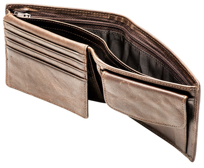 POKOFO RFID Blocking Genuine Leather Bifold Wallet for Men with Zipper and Coin Pocket (Coffee)