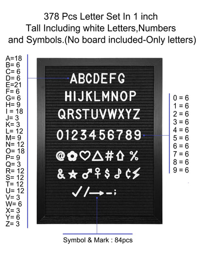 G GAMIT Felt Letter Board Letters Set - Pre-cut 378pcs Standard 1inch White Letters Only (No Board Included)