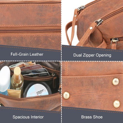 Leather Toiletry Bag – Stylish & Durable Dopp Kit with Water Resistant Lining – Travel Shaving Kit Organizer for Bathroom & Overnight Trips - Great Gift for Men & Women