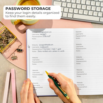 Clever Fox Password Book with alphabetical tabs. Internet Address Organizer Logbook. Large Password Keeper for Website Logins (Lavender)